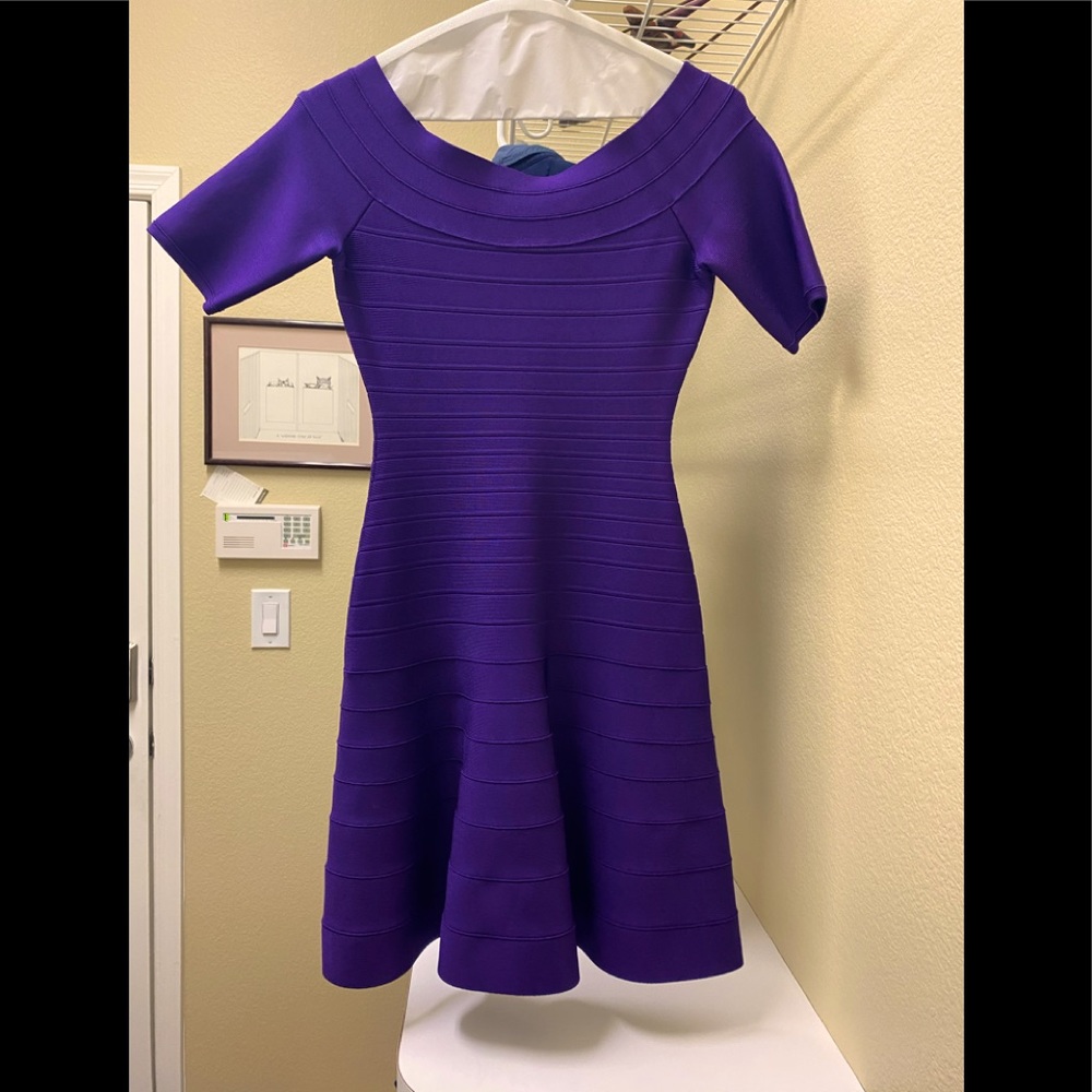 Herve Leger purple A-line dress.